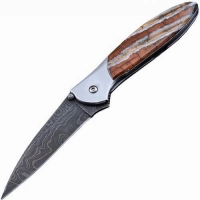 Полуавтоматический складной нож Santa Fe Kershaw Leek, дамасская сталь, рукоять сталь с накладкой из зуба мамонта купить в Петрозаводске