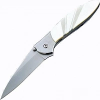 Полуавтоматический складной нож Santa Fe Kershaw Leek, сталь 14C28N, рукоять сталь с накладкой из перламутра купить в Петрозаводске