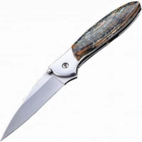 Полуавтоматический складной нож Santa Fe Kershaw Leek, сталь 14C28N, рукоять сталь с накладкой из зуба мамонта купить в Петрозаводске