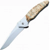 Полуавтоматический складной нож Santa Fe Kershaw Shallot, сталь 14C28N, рукоять сталь с накладкой из зуба мамонта купить в Петрозаводске