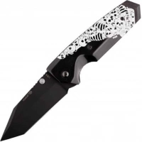 Складной нож Hogue EX-02 Tanto Custom Skulls & Bones, сталь 154CM Ceracote™ Firearm Coating, рукоять ABS-Пластик, черно-белый купить в Петрозаводске