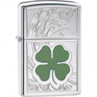 Зажигалка ZIPPO Classic «Клевер» с покрытием High Polish Chrome купить в Петрозаводске